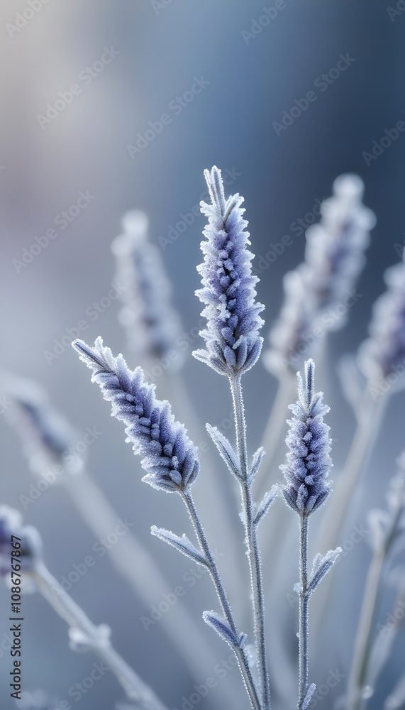 Frosty Lavender Stems with Winter Bokeh - Serene Nature in Chill Tones Frosty Lavender Stems with Winter Bokeh - Serene Nature in Chill Tones