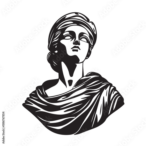Statue In cartoon, hand-drawn flat style. image for social media, websites and UI. Isolated 2D vector design in logo, icon, sketch style, simple line vector, single color. AI Generative Art.