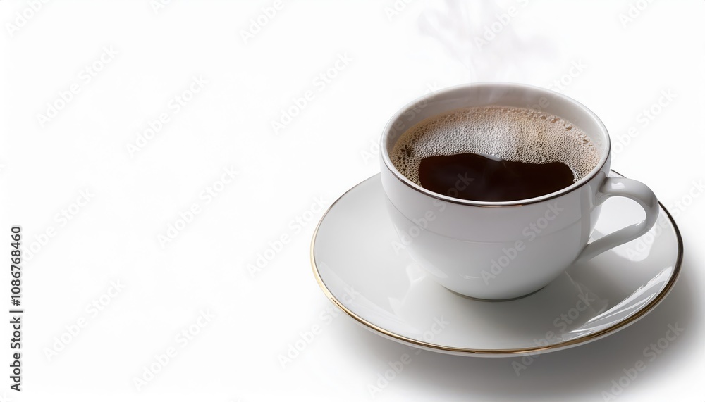 A steaming cup of coffee on a white background. A steaming cup of coffee on a white background.