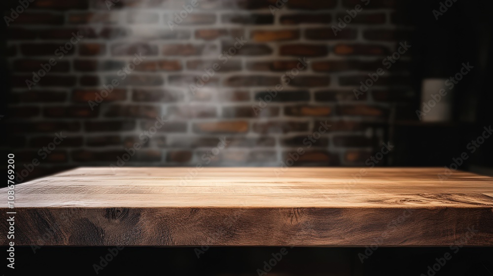 The image displays a wooden tabletop surface featuring a rustic finish in the foreground, set against a blurred brick wall, offering a cozy and inviting backdrop. The image displays a wooden tabletop surface featuring a rustic finish in the foreground, set against a blurred brick wall, offering a cozy and inviting backdrop.