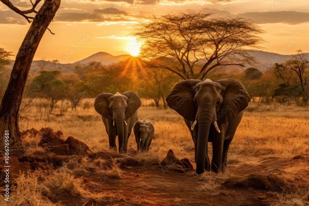 Fototapeta premium Elephant animal landscape grassland.