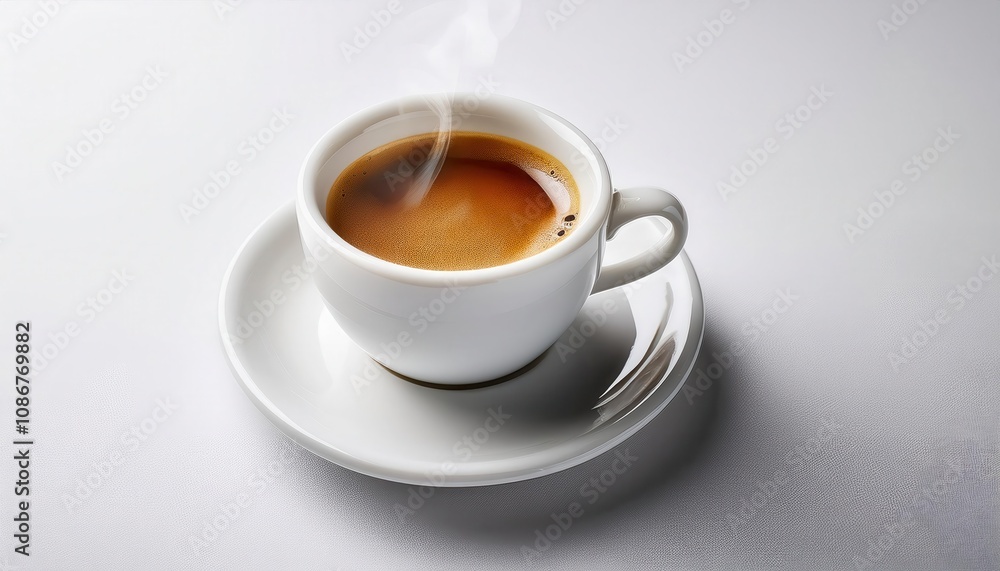 Obraz premium A steaming cup of coffee served elegantly in a white mug.