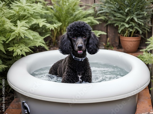 Bubble Bliss: Poodle Relaxing in a Mini Jacuzzi