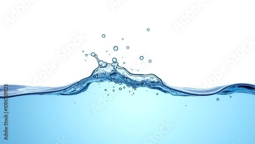 Clear flowing water stream white background wave-like pattern bubbles