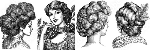 The image is a pin-up girl with stylized hair and a confident expression, in a retro engraving style sketch engraving generative raster illustration. This is an imitation scratchboard.