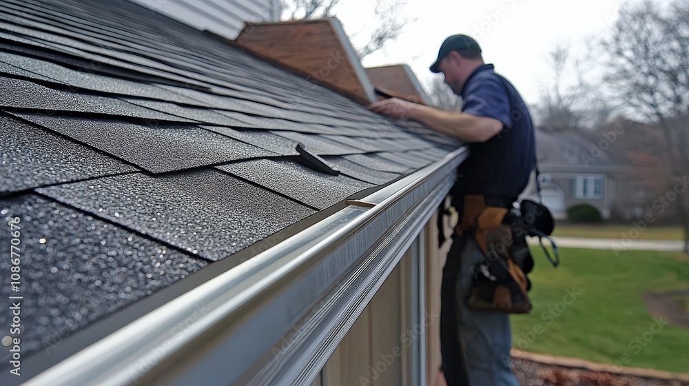 This close-up image captures the intricate design of a modern gutter system, underscoring its structural importance and role in effective water drainage. This close-up image captures the intricate design of a modern gutter system, underscoring its structural importance and role in effective water drainage.