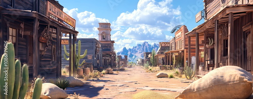 A wild west town with buildings dusty streets