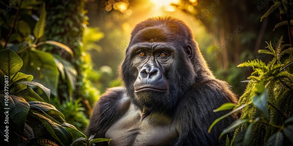 Captivating Low Light Photography of a Gorilla in Its Natural Habitat, Showcasing the Majestic Features and Intriguing Behavior of This Endangered Species at Dusk Captivating Low Light Photography of a Gorilla in Its Natural Habitat, Showcasing the Majestic Features and Intriguing Behavior of This Endangered Species at Dusk
