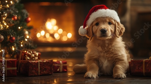puppy in santa hat
