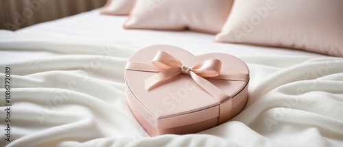 Wallpaper Mural Heart-shaped gift box in soft pastel tones with a delicate bow, placed on a soft bed of white fabric, adding a tranquil and loving touch Torontodigital.ca