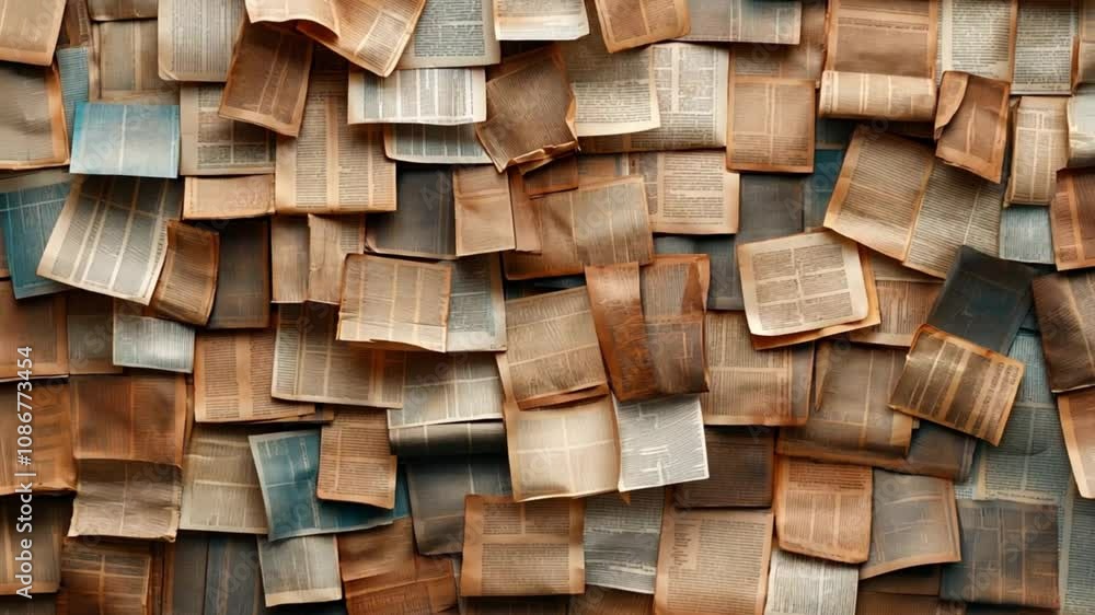 A wall covered in old newspapers. A wall covered in old newspapers.