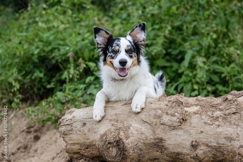 Australian Shepherd Jumping Over a Log