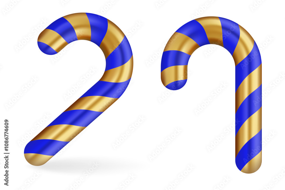 Blue and gold candy cane illustration. Modern striped design with bold colors, ideal for unique holiday decorations, festive projects, and seasonal elements. Blue and gold candy cane illustration. Modern striped design with bold colors, ideal for unique holiday decorations, festive projects, and seasonal elements.