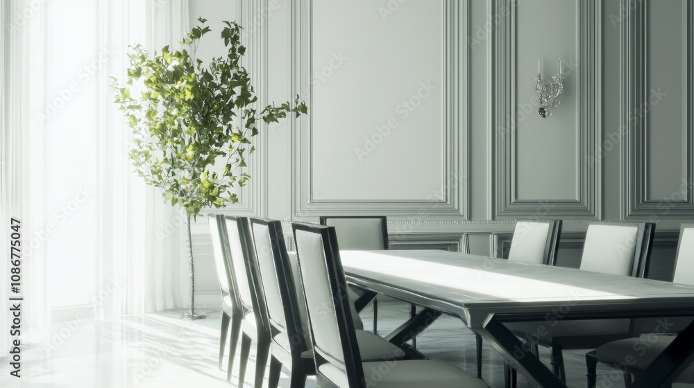 Fototapeta premium Luxurious Roman-Inspired Dining Room with Modern Elegance and Sophistication, Perfect for Entertaining