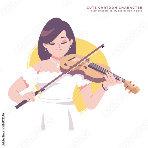 playing violin cute cartoon character