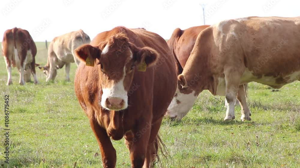 Cows are grazing in a pasture near a farm. Cows are grazing in a pasture near a farm.