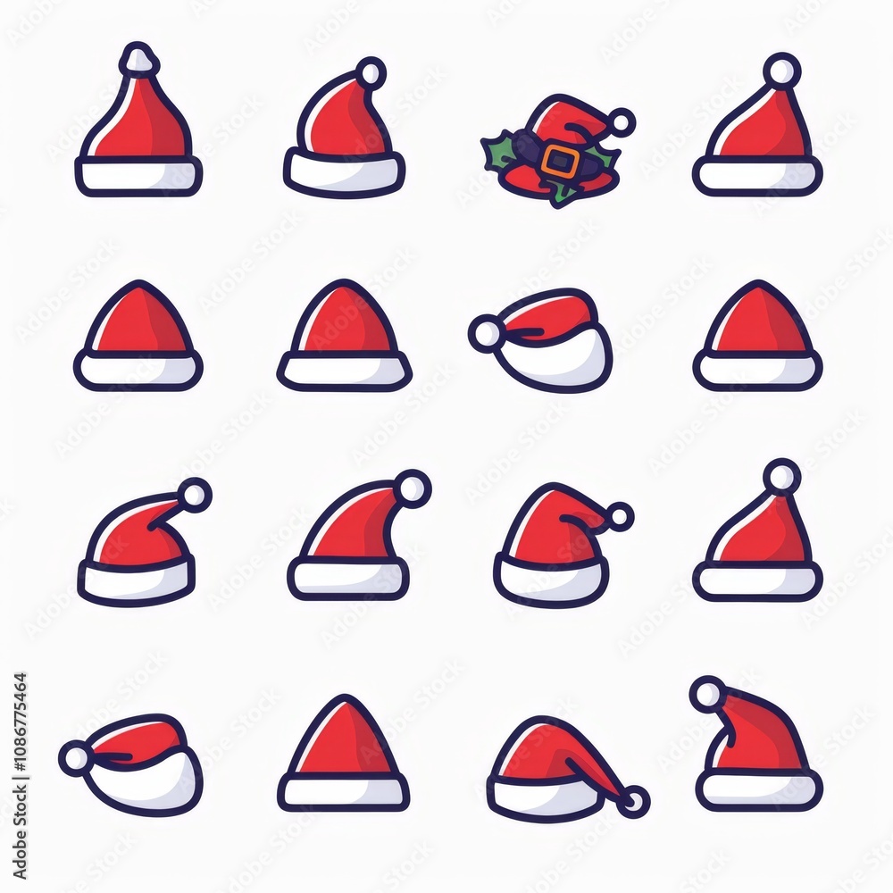 Santa hat icon, christmas hat, santa claus cap, red holiday costume symbol, xmas hat flat sign on white Santa hat icon, christmas hat, santa claus cap, red holiday costume symbol, xmas hat flat sign on white