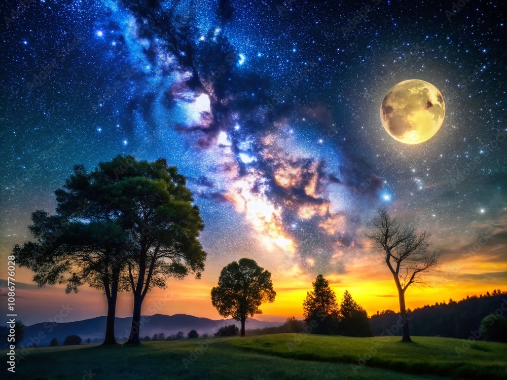 Captivating Night Photography of a Starry Sky Over a Serene Landscape with Twinkling Stars and Subtle Moonlight Illuminating the Horizon for Tranquil Atmosphere Captivating Night Photography of a Starry Sky Over a Serene Landscape with Twinkling Stars and Subtle Moonlight Illuminating the Horizon for Tranquil Atmosphere