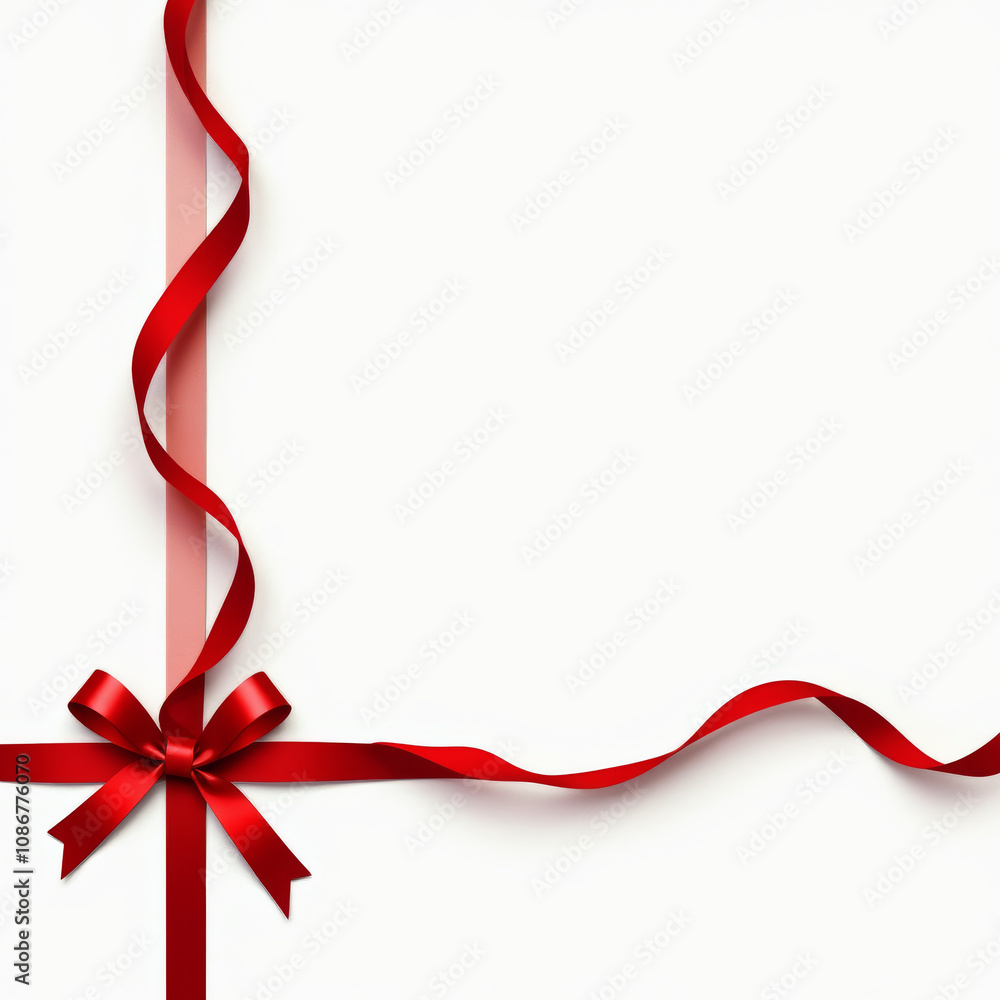 Merry Christmas Postcard with Red Satin Ribbon and Bow on White - Diagonal Design and Writing Space Merry Christmas Postcard with Red Satin Ribbon and Bow on White - Diagonal Design and Writing Space