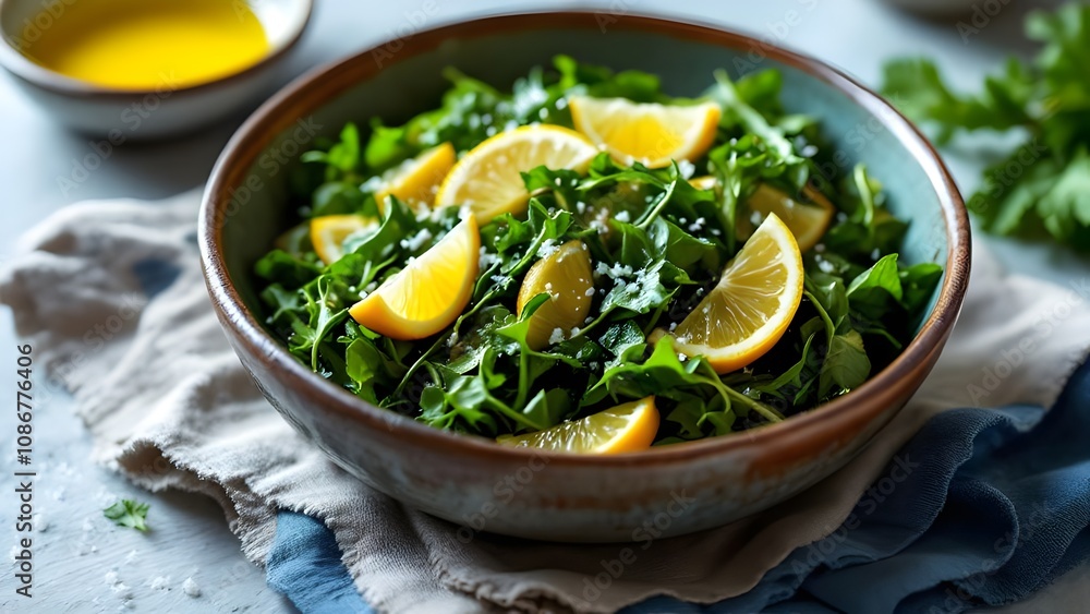 Traditional Stamnagathi Salad with Lemon Wedges Traditional Stamnagathi Salad with Lemon Wedges
