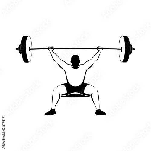 Athlete competing in para powerlifting, transparent vector design, black-line drawing