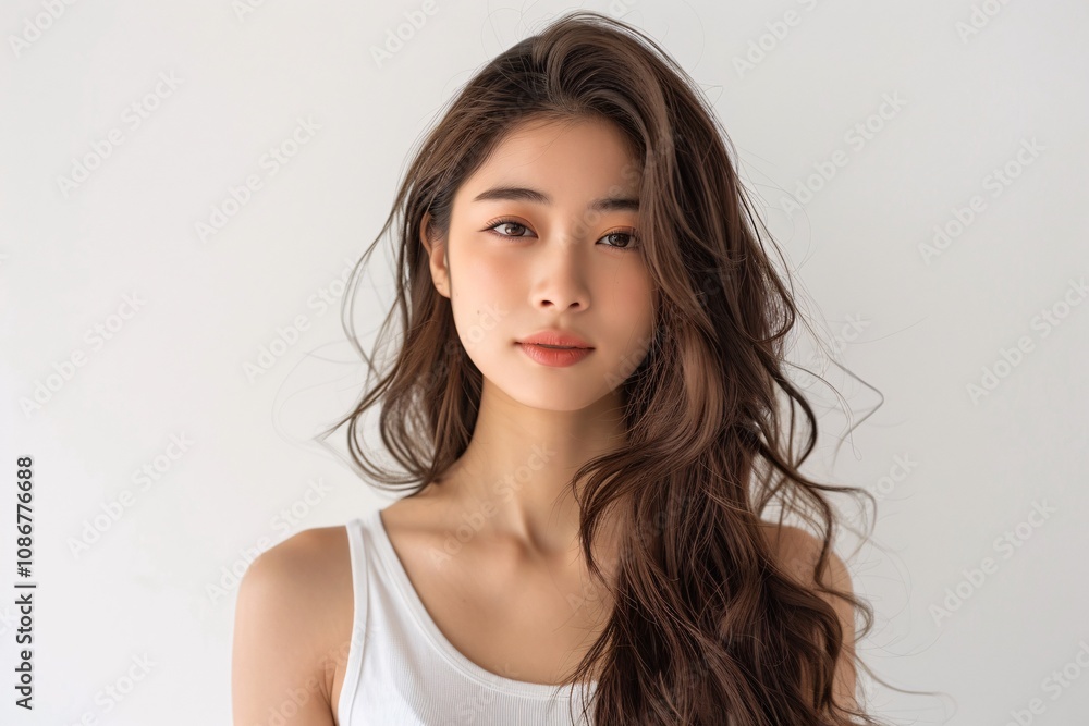 Beautiful Asian Korean woman showcasing perfect makeup and hairstyle Beautiful Asian Korean woman showcasing perfect makeup and hairstyle