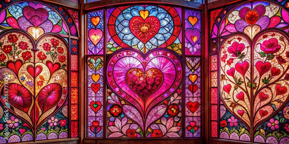 Captivating Panoramic Photography of Intricate Valentine's Day Stained Glass Patterns with Romantic Hues and Designs for Heartfelt Celebrations and Decor Enhancements Captivating Panoramic Photography of Intricate Valentine's Day Stained Glass Patterns with Romantic Hues and Designs for Heartfelt Celebrations and Decor Enhancements