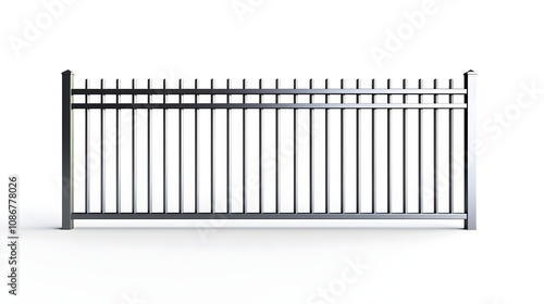 Isolated black metal fence with sharp tips and a concrete base