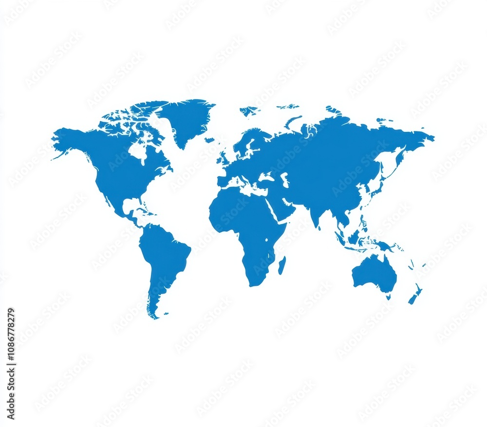 Simple Blue World Map Illustration on a White Background Ideal for Educational, Travel, and Geographical Themes in Presentations and Printed Materials Simple Blue World Map Illustration on a White Background Ideal for Educational, Travel, and Geographical Themes in Presentations and Printed Materials