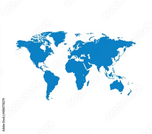 Simple Blue World Map Illustration on a White Background Ideal for Educational, Travel, and Geographical Themes in Presentations and Printed Materials