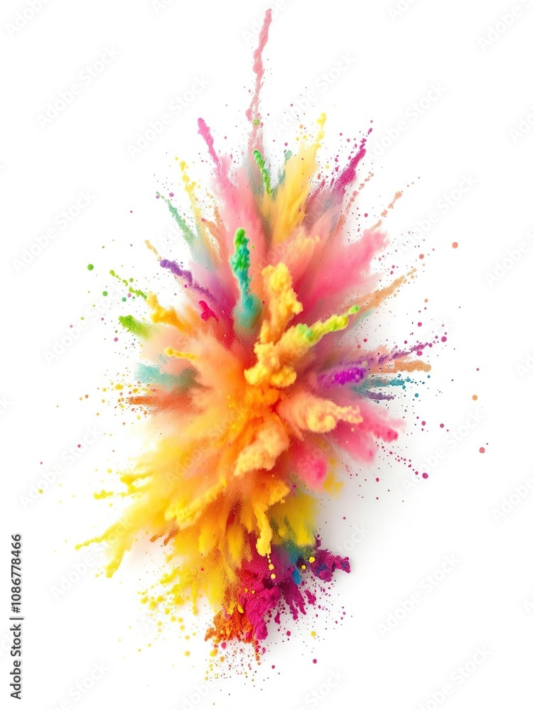 Colorful rainbow holi paint powder exploding in the air on a white background, explosion, vibrant, holi Colorful rainbow holi paint powder exploding in the air on a white background, explosion, vibrant, holi