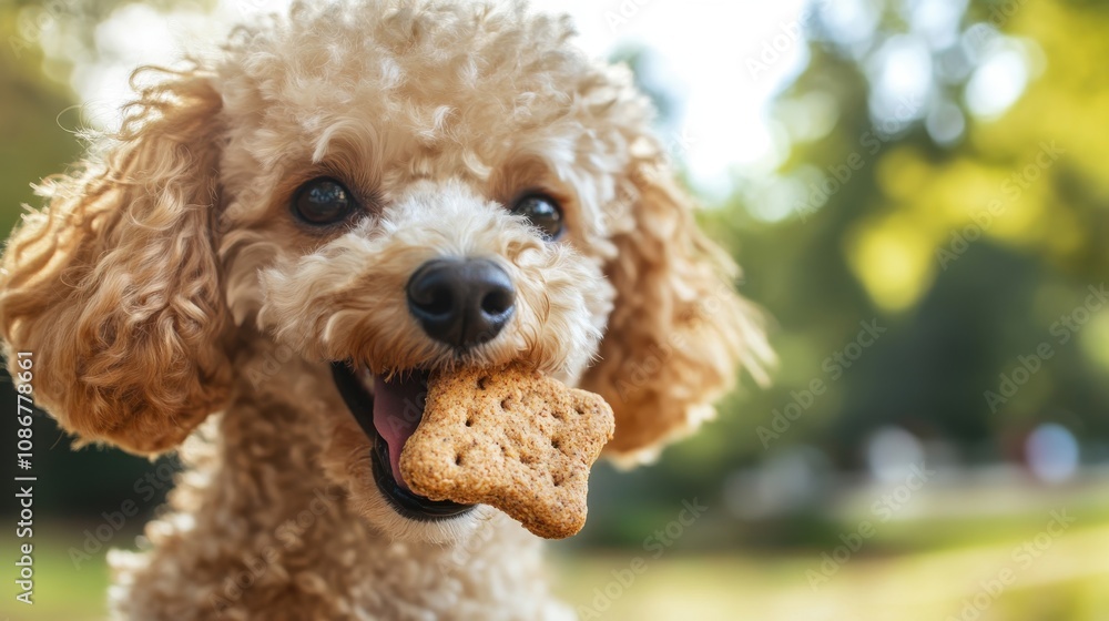 Happy Dog Enjoying a Treat in Bright Outdoors Happy Dog Enjoying a Treat in Bright Outdoors