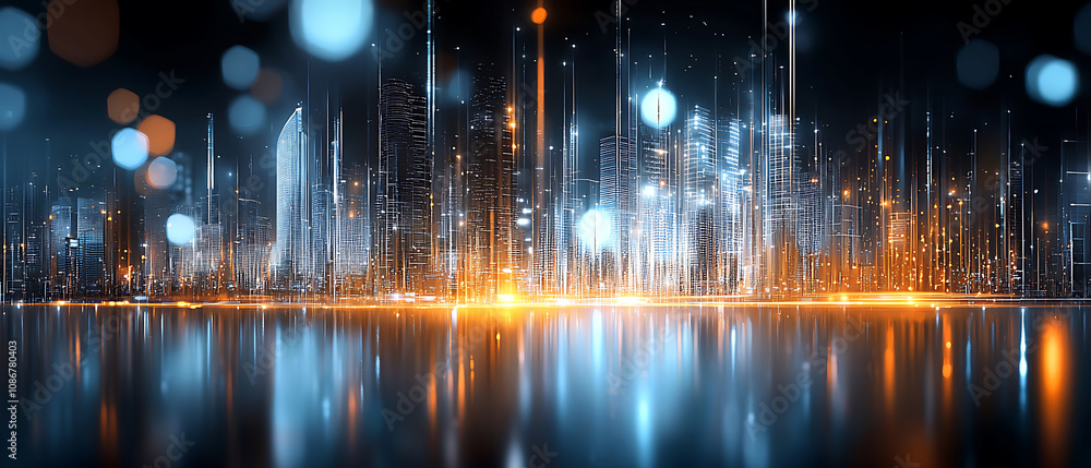 Urban nightscape light show futuristic city digital art urban environment wide-angle view modern technology concept Urban nightscape light show futuristic city digital art urban environment wide-angle view modern technology concept