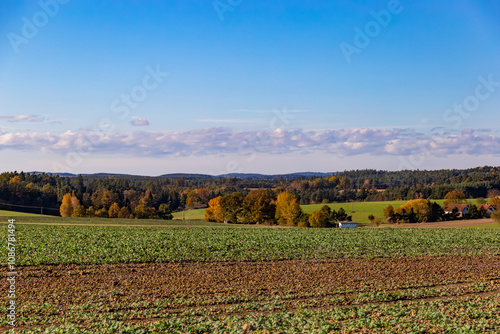 Obraz na płótnie An autumn landscape with fields and forests in Central Europe. w salonie