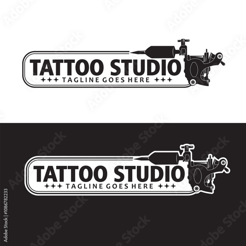 tattoo machine badge emblem logo vector template