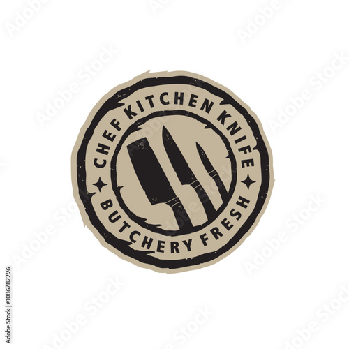 kitchen knife vintage emblem badge logo vector illustration