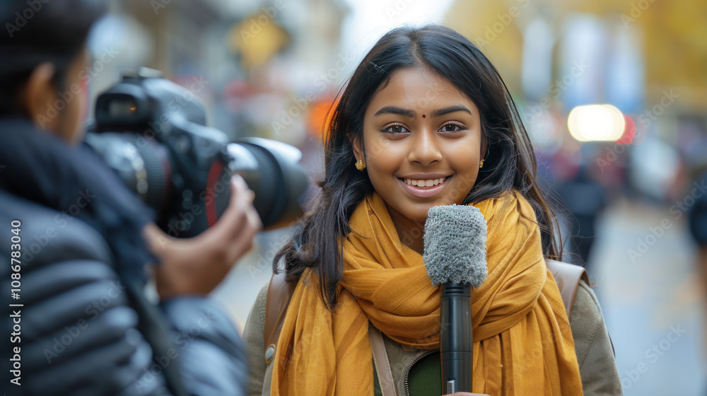 Fototapeta premium Beautiful female reporter