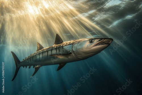 Barracuda Near Surface A sleek barracuda swims close to the water's surface photo