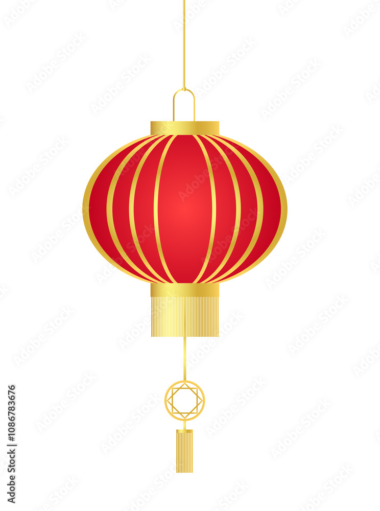 Traditional Red and Gold Chinese Lantern Hanging with Tassel on transparent background, Chinese lunar new year decoration Traditional Red and Gold Chinese Lantern Hanging with Tassel on transparent background, Chinese lunar new year decoration