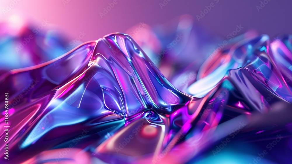 Obraz premium Abstract Chromatic Liquid Metal Texture Iridescent Purple and Blue Waves