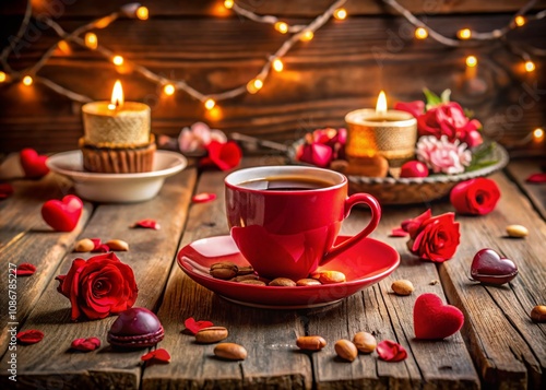 Capturing the Spirit of Love: A Valentine's Day Dunkin Cup Surrounded by Romantic Elements and Heartwarming Decor for a Cozy Coffee Experience photo