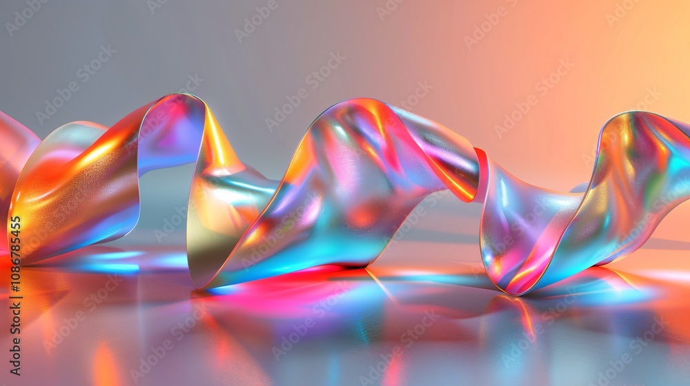 Fototapeta premium Abstract Iridescent Ribbon Sculpture Fluid Forms in Vibrant Hues