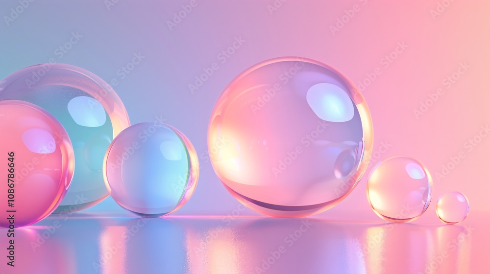 Pastel Glass Spheres on Gradient Background - Abstract 3D Render Pastel Glass Spheres on Gradient Background - Abstract 3D Render
