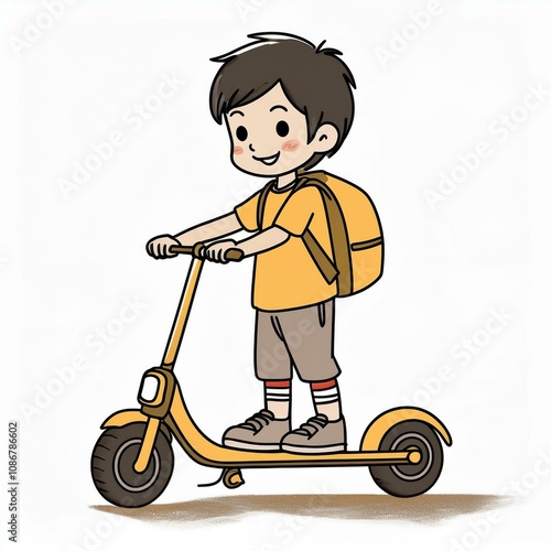 キックボードの乗る小学生