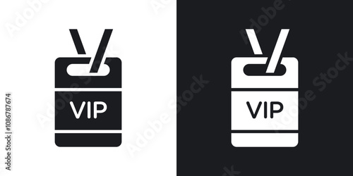 VIP neck tag icon set in black filled and solid filled style