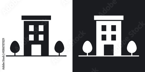 Apartment icon set in black filled and solid filled style