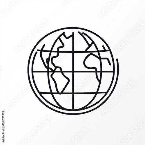 Minimalist Outline of the Earth in a Circular Shape Representing Global Connectivity and Geography for Educational and Informational Use