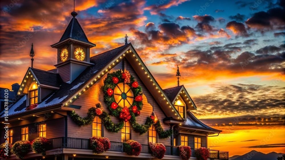 Fototapeta premium Christmas Clipart Silhouette of a Beautifully Designed Architectural Building with Festive Elements, Captured in a Stylish and Elegant Way for Holiday Season Creativity