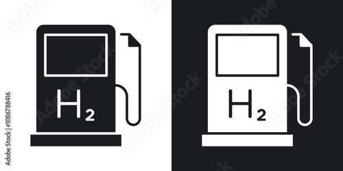 Hydrogen fuel pump icon set in black filled and solid filled style