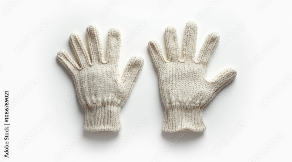 Pair of cozy white knit gloves isolated on a white background Pair of cozy white knit gloves isolated on a white background